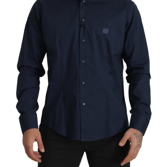 Roberto Cavalli Navy Blue Cotton Dress Formal Shirt
