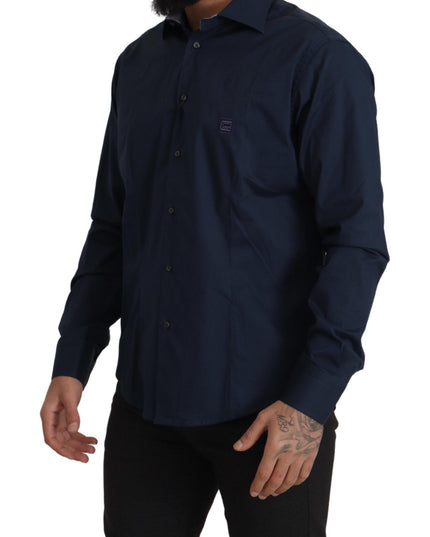 Roberto Cavalli Navy Blue Cotton Dress Formal Shirt