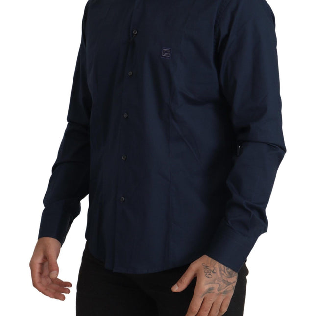 Roberto Cavalli Navy Blue Cotton Dress Formal Shirt