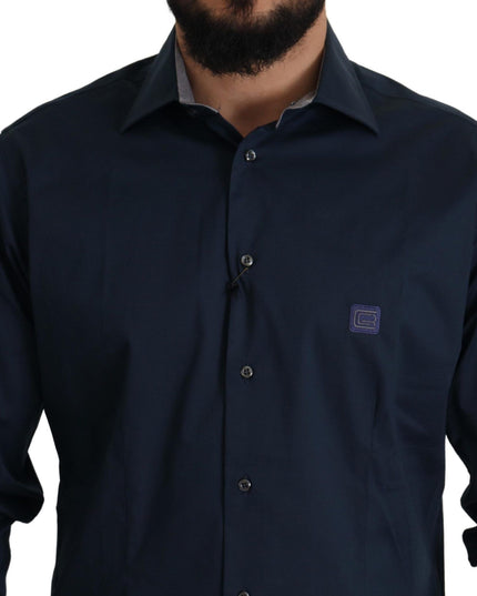 Roberto Cavalli Navy Blue Cotton Dress Formal Shirt