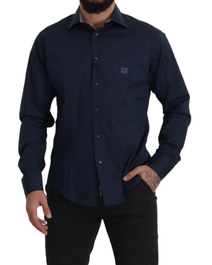 Roberto Cavalli Navy Blue Cotton Dress Formal Shirt