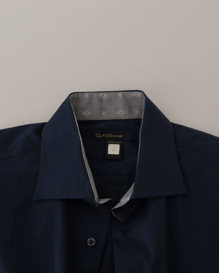 Roberto Cavalli Navy Blue Cotton Dress Formal Shirt