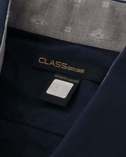 Roberto Cavalli Navy Blue Cotton Dress Formal Shirt