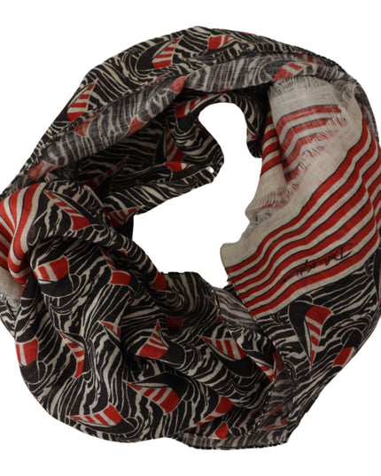 Dolce & Gabbana Black Red Linen Sailboat Stripe Print Shawl Scarf