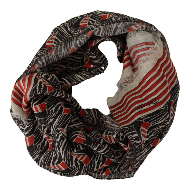 Dolce & Gabbana Black Red Linen Sailboat Stripe Print Shawl Scarf