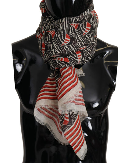 Dolce & Gabbana Black Red Linen Sailboat Stripe Print Shawl Scarf