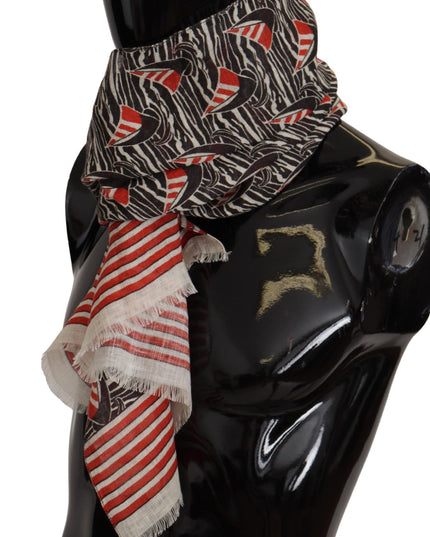 Dolce & Gabbana Black Red Linen Sailboat Stripe Print Shawl Scarf