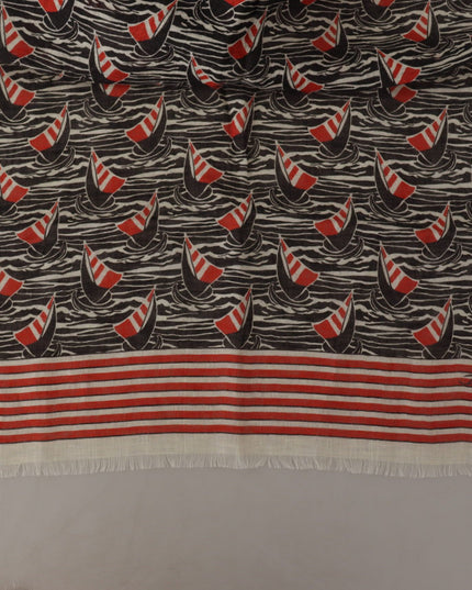 Dolce & Gabbana Black Red Linen Sailboat Stripe Print Shawl Scarf