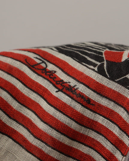 Dolce & Gabbana Black Red Linen Sailboat Stripe Print Shawl Scarf