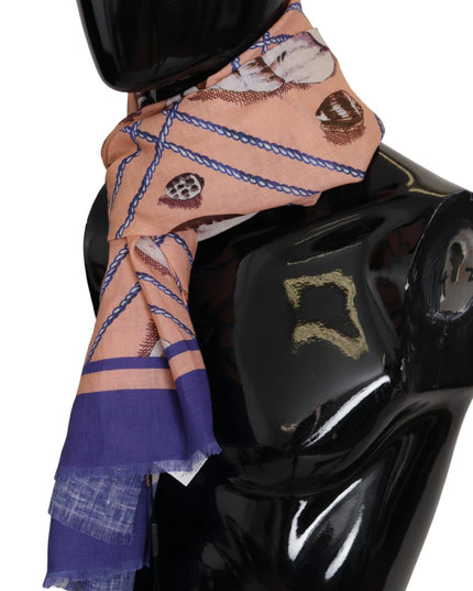 Dolce & Gabbana Blue Linen Seashell Pattern Mens Wrap Shawl Scarf