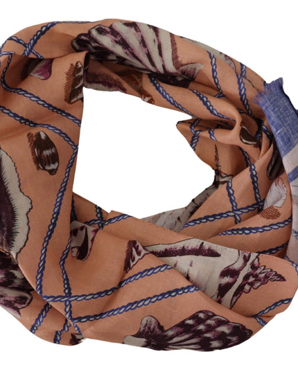 Dolce & Gabbana Blue Linen Seashell Pattern Mens Wrap Shawl Scarf