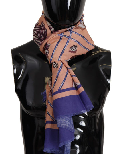 Dolce & Gabbana Blue Linen Seashell Pattern Mens Wrap Shawl Scarf