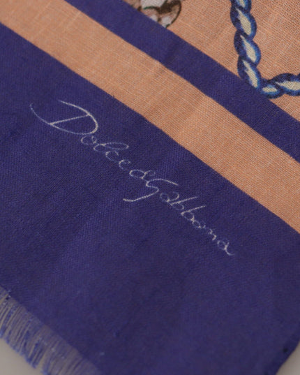 Dolce & Gabbana Blue Linen Seashell Pattern Mens Wrap Shawl Scarf
