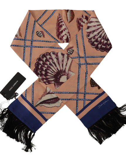 Dolce & Gabbana Multicolor Seashell Patterned DG Logo Shawl Fringe Silk Scarf