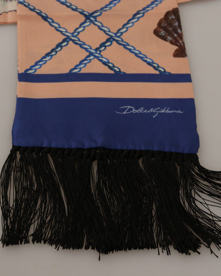 Dolce & Gabbana Multicolor Seashell Patterned DG Logo Shawl Fringe Silk Scarf