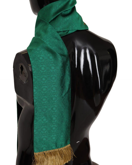 Dolce & Gabbana Green Crown Embroidered Shawl Fringe Blend Silk