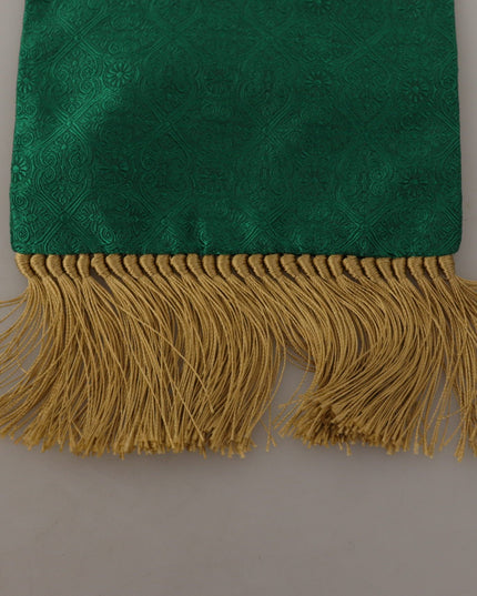 Dolce & Gabbana Green Crown Embroidered Shawl Fringe Blend Silk