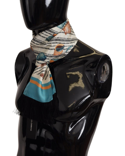 Dolce & Gabbana Multicolor Seashells DG Print Silk Shawl Fringe Scarf
