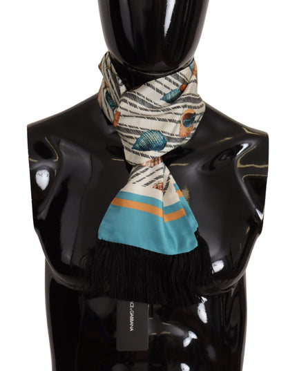 Dolce & Gabbana Multicolor Seashells DG Print Silk Shawl Fringe Scarf