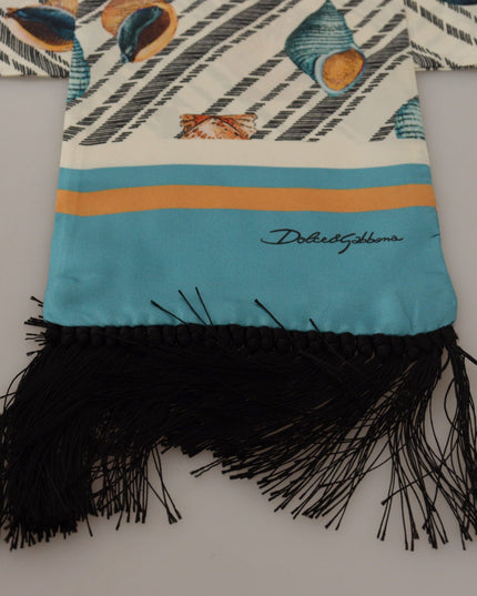 Dolce & Gabbana Multicolor Seashells DG Print Silk Shawl Fringe Scarf