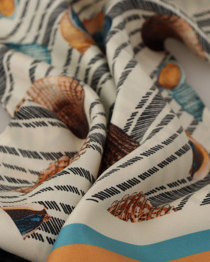 Dolce & Gabbana Multicolor Seashells DG Print Silk Shawl Fringe Scarf