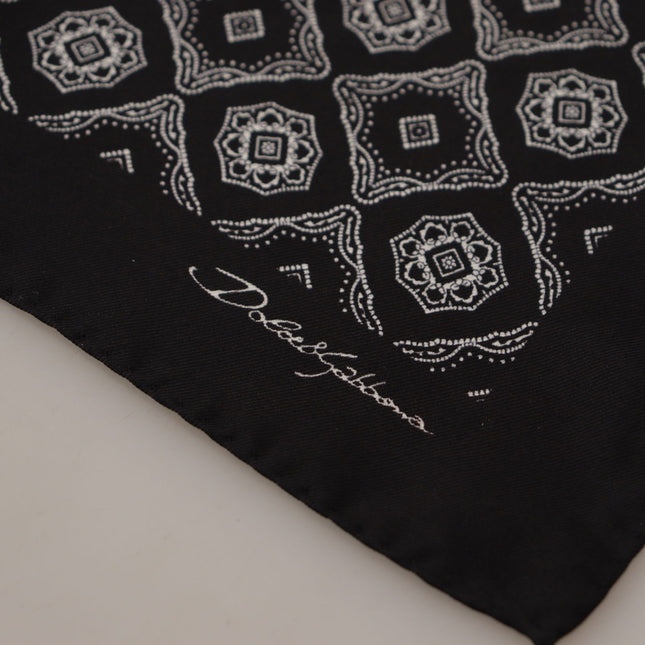 Dolce & Gabbana Black Geometric Patterned Square Handkerchief Scarf