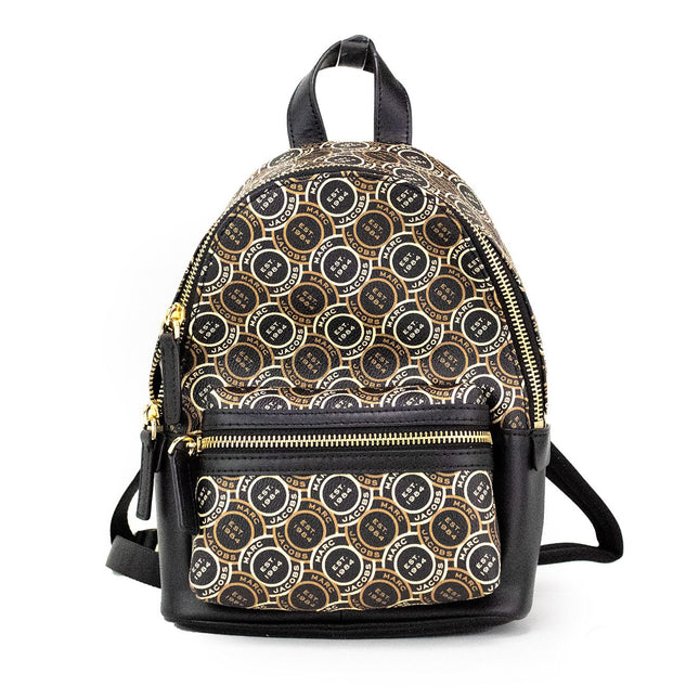 Marc Jacobs Signet Mini Black Logo Printed Leather Shoulder Backpack Bookbag