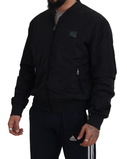 Dolce & Gabbana Black Nylon Logo Bomber Zipper Jacket