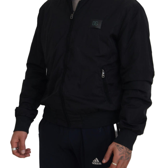 Dolce & Gabbana Black Nylon Logo Bomber Zipper Jacket
