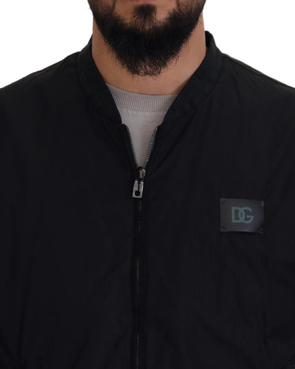 Dolce & Gabbana Black Nylon Logo Bomber Zipper Jacket