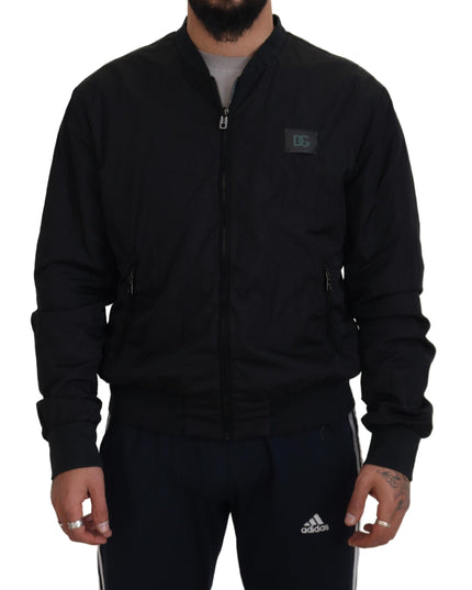 Dolce & Gabbana Black Nylon Logo Bomber Zipper Jacket