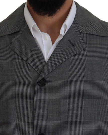 Dolce & Gabbana Gray Wool Plaid Long Trench Coat Jacket Trench Coat Jacket