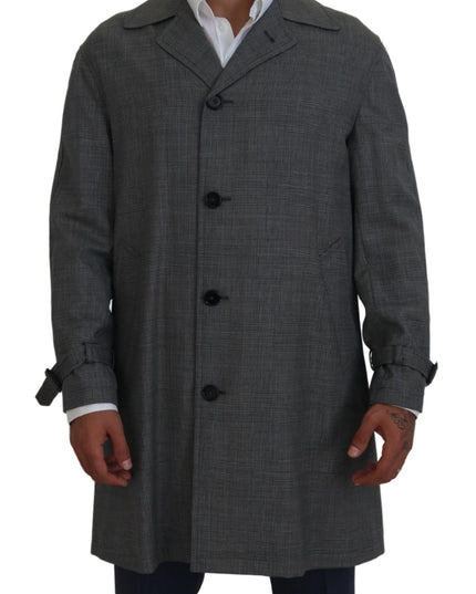 Dolce & Gabbana Gray Wool Plaid Long Trench Coat Jacket Trench Coat Jacket