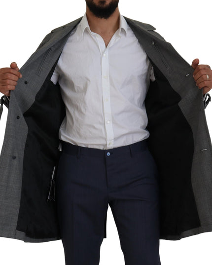 Dolce & Gabbana Gray Wool Plaid Long Trench Coat Jacket Trench Coat Jacket