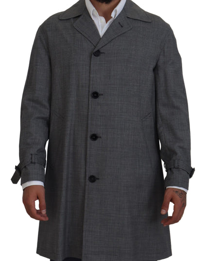 Dolce & Gabbana Gray Wool Plaid Long Trench Coat Jacket Trench Coat Jacket