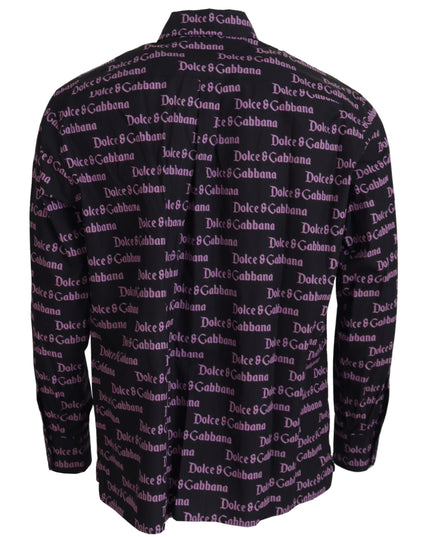 Dolce & Gabbana Black Purple Logo Slim Dress Formal Shirt