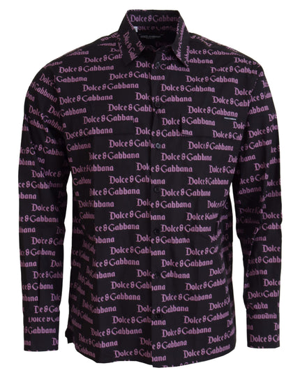Dolce & Gabbana Black Purple Logo Slim Dress Formal Shirt