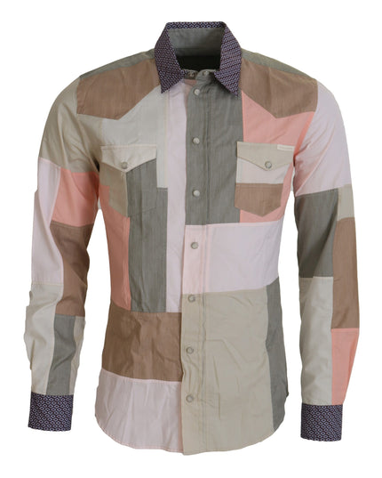 Dolce & Gabbana Multicolor Cotton Patchwork Slim Shirt