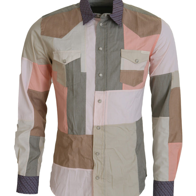 Dolce & Gabbana Multicolor Cotton Patchwork Slim Shirt