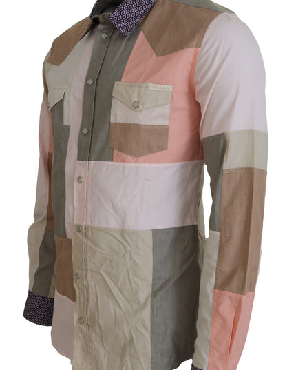 Dolce & Gabbana Multicolor Cotton Patchwork Slim Shirt