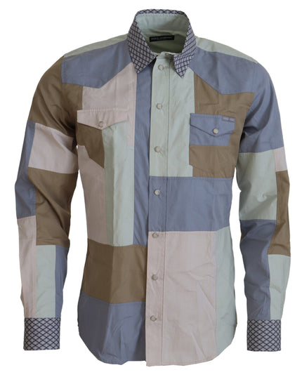 Dolce & Gabbana Multicolor Cotton Patchwork Slim Shirt