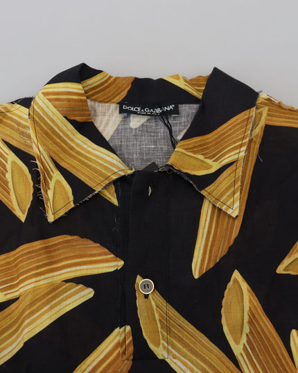 Dolce & Gabbana Black Casual Penne Rigate Linen Casual Shirt