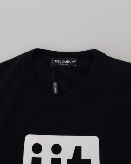 Dolce & Gabbana Blue Cashmere iit Print Pullover Sweater