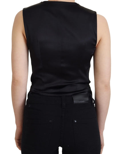 Dolce & Gabbana Black Brocade Button Down Sleeveless Vest Top