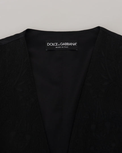 Dolce & Gabbana Black Brocade Button Down Sleeveless Vest Top