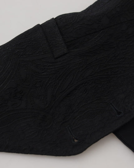 Dolce & Gabbana Black Brocade Button Down Sleeveless Vest Top