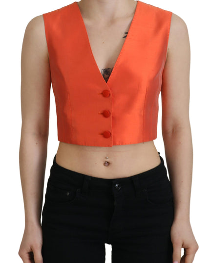 Dolce & Gabbana Orange Sleeveless Waistcoat Cropped Vest Top