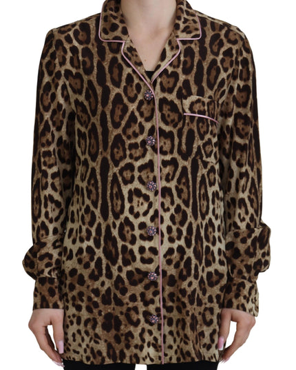 Dolce & Gabbana Brown Leopard Print Long Sleeves Blouse Top
