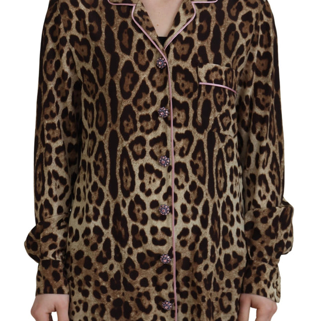 Dolce & Gabbana Brown Leopard Print Long Sleeves Blouse Top