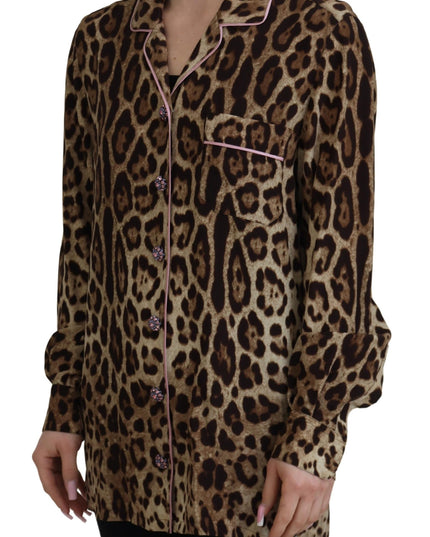 Dolce & Gabbana Brown Leopard Print Long Sleeves Blouse Top